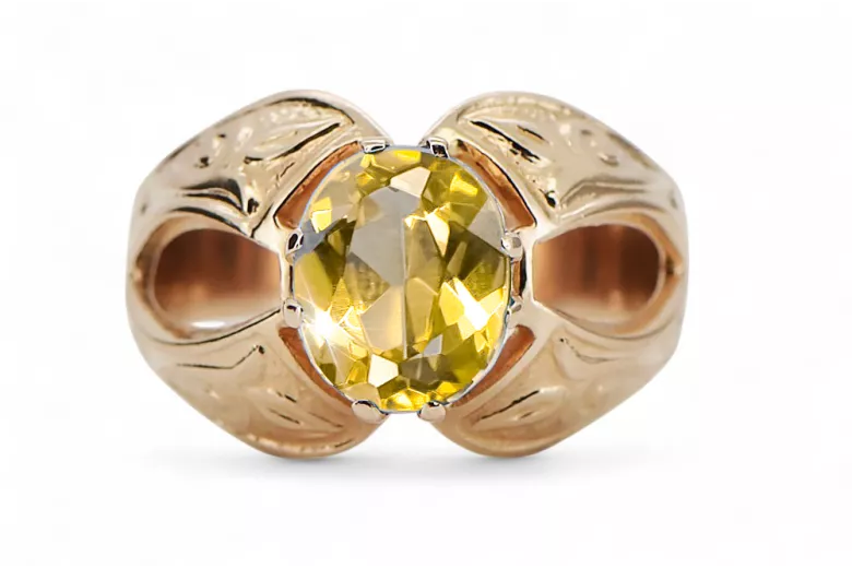 Kroužek žlutý perydot originální produkt vinobraní 14k s růžovým zlatým klasickým vinobraní Vrc135r